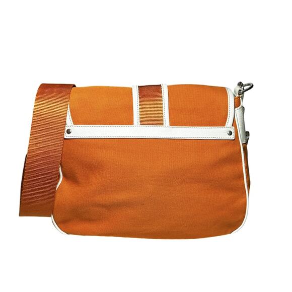 PRADA Orange Canapa Cargo Vitello Trimmed Buckle Flap Crossbody Shoulder Bag - Picture 4 of 9